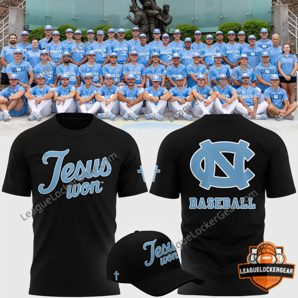 University of North Carolina Tar Heels Jesus Won Baseball T-Shirt - LeagueLockerGear