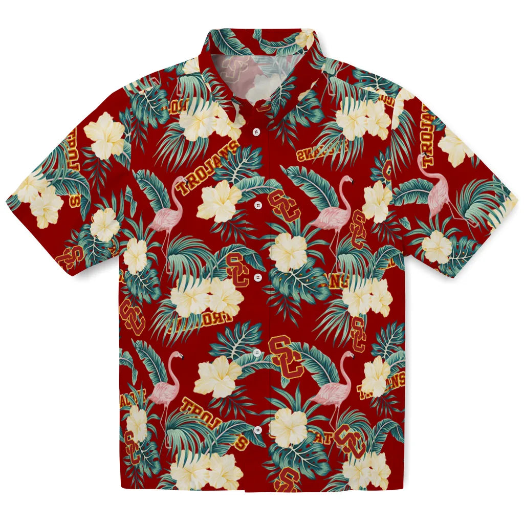 USC Trojans Hawaiian Shirt - Flamingo and Hibiscus | Hula Hawaiian Shirts