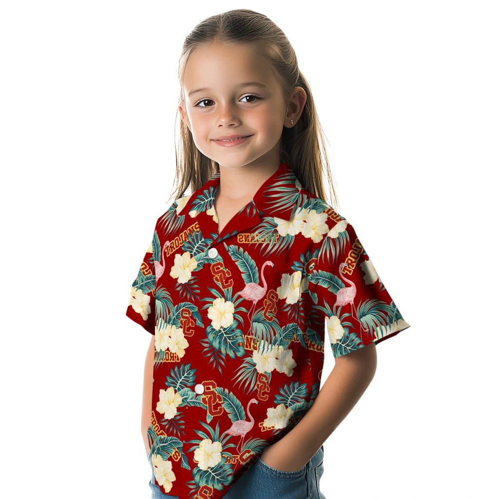USC Trojans Hawaiian Shirt - Flamingo and Hibiscus | Hula Hawaiian Shirts