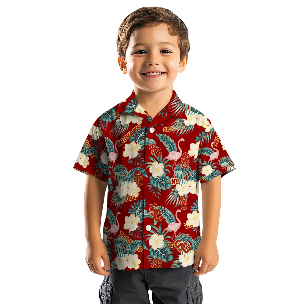 USC Trojans Hawaiian Shirt - Flamingo and Hibiscus | Hula Hawaiian Shirts