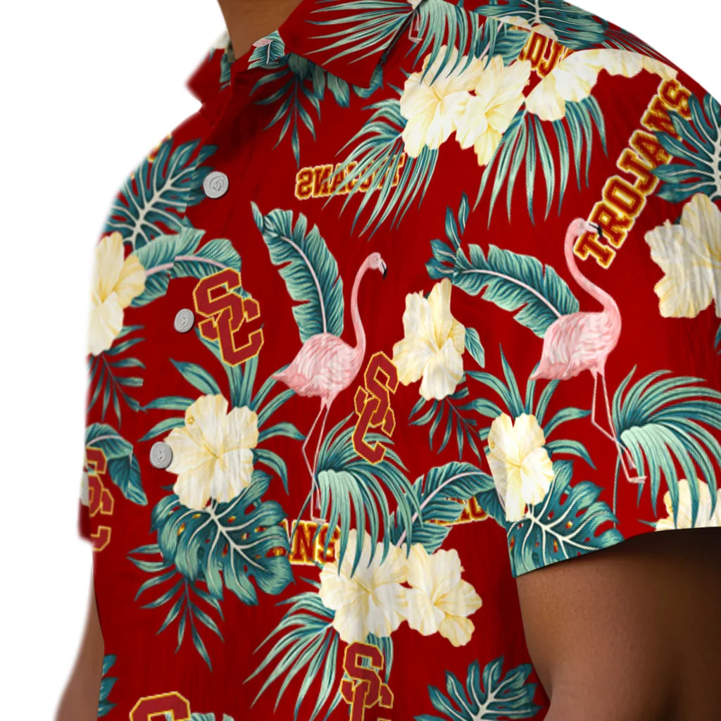 USC Trojans Hawaiian Shirt - Flamingo and Hibiscus | Hula Hawaiian Shirts