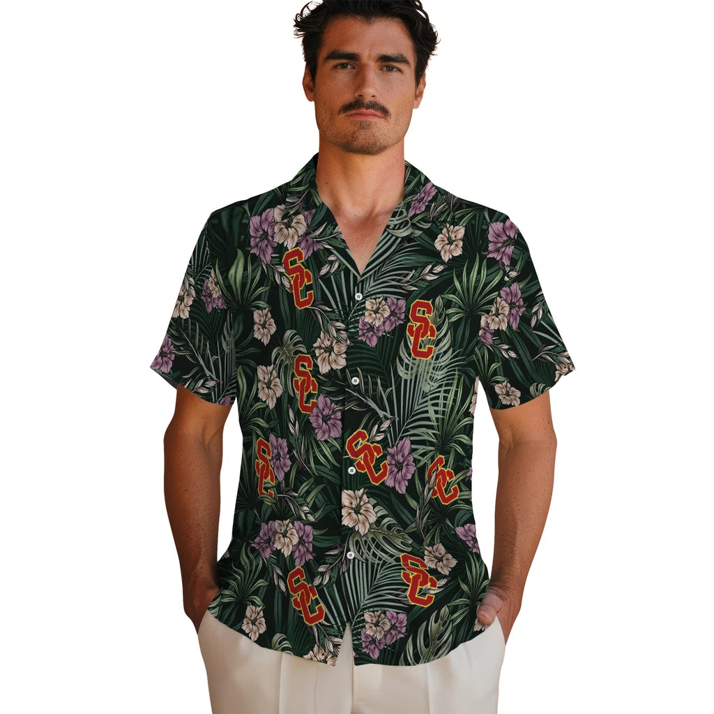 USC Trojans Hawaiian Shirt - Hibiscus Leaves Pattern | Hula Hawaiian Shirts