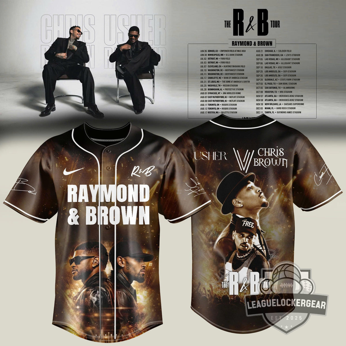 Usher and Chris Brown The R&B Tour Raymond & Brown Baseball Jersey - LeagueLockerGear