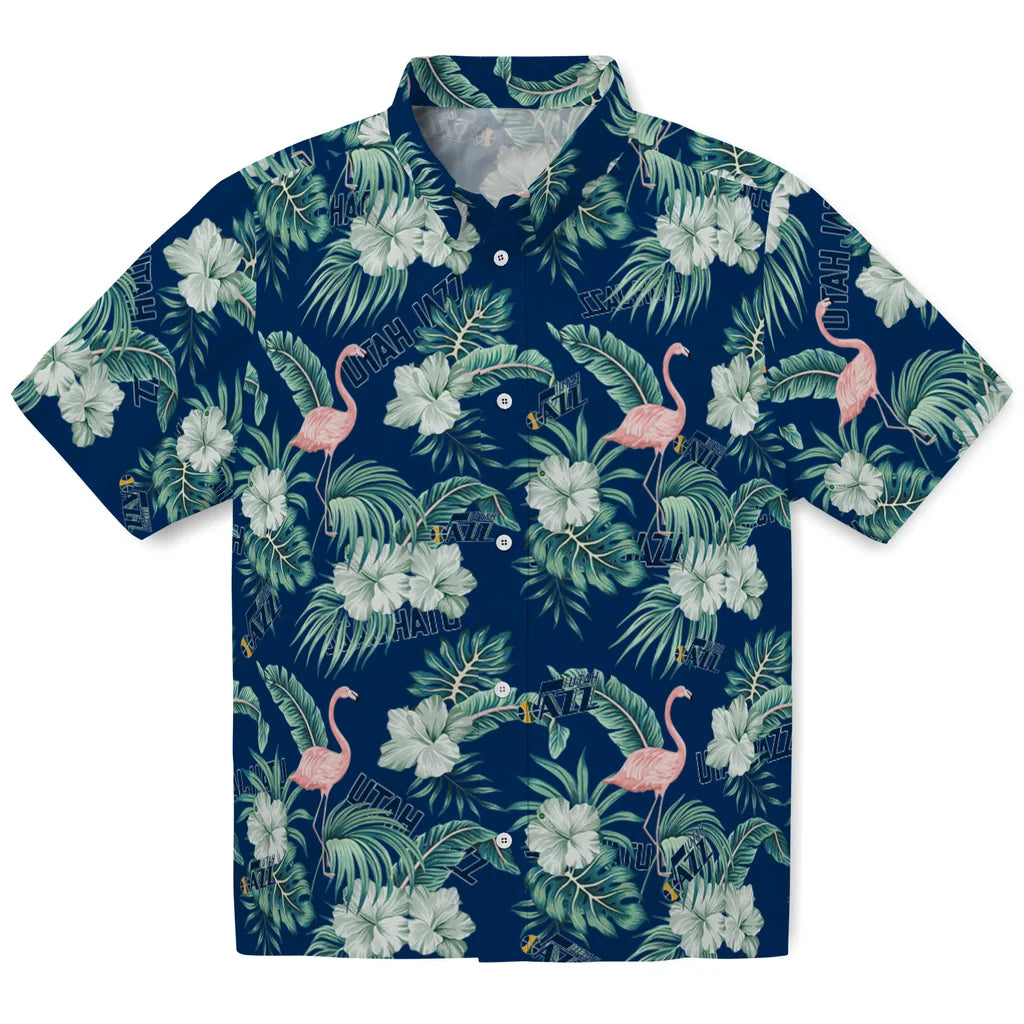 Utah Jazz Hawaiian Shirt - Flamingo and Hibiscus | Hula Hawaiian Shirts