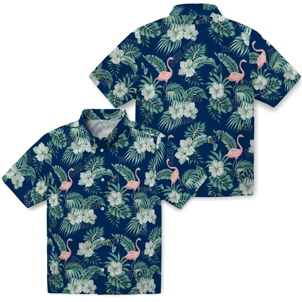Utah Jazz Hawaiian Shirt - Flamingo and Hibiscus | Hula Hawaiian Shirts