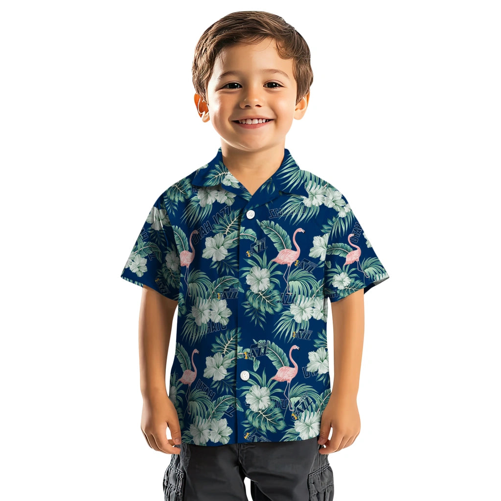 Utah Jazz Hawaiian Shirt - Flamingo and Hibiscus | Hula Hawaiian Shirts