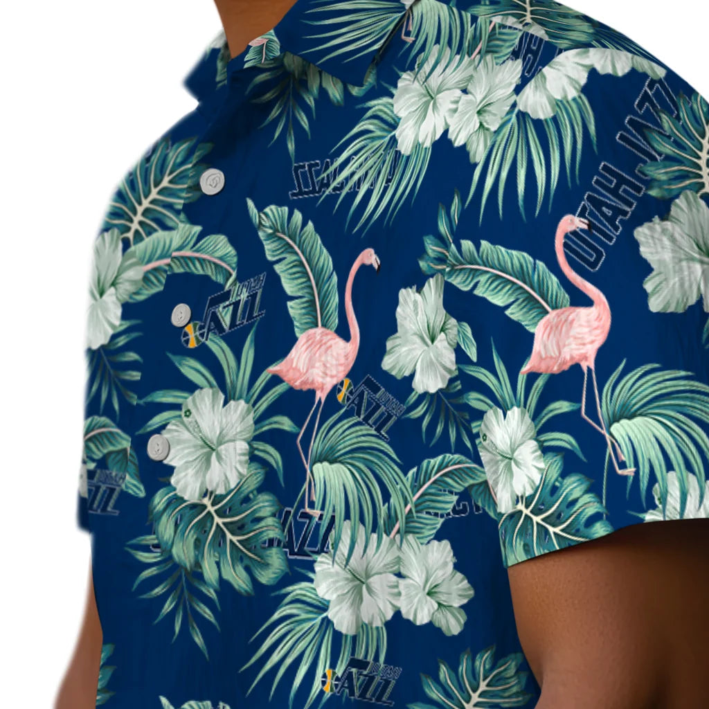 Utah Jazz Hawaiian Shirt - Flamingo and Hibiscus | Hula Hawaiian Shirts