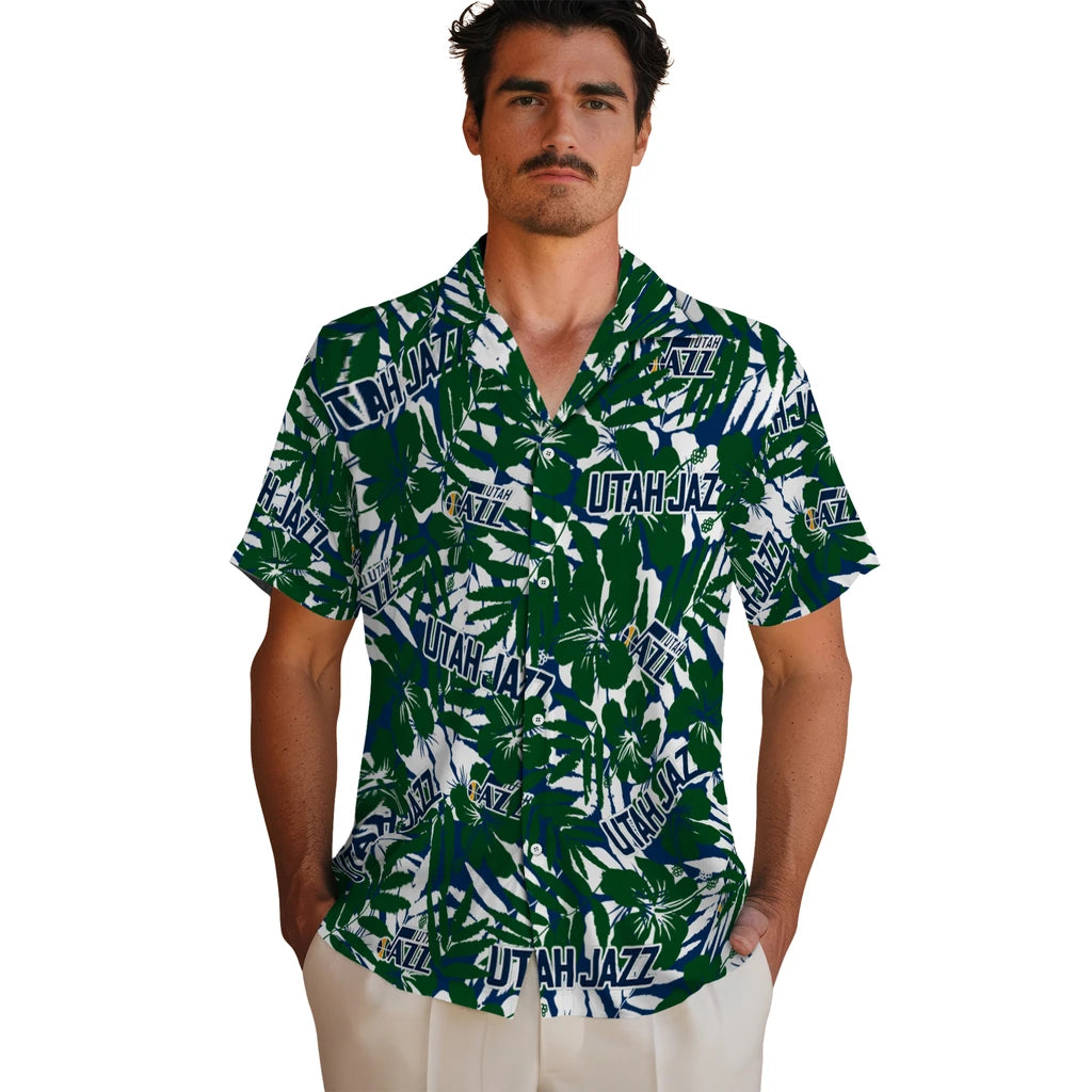 Utah Jazz Hawaiian Shirt - Hibiscus Overlay | Hula Hawaiian Shirts