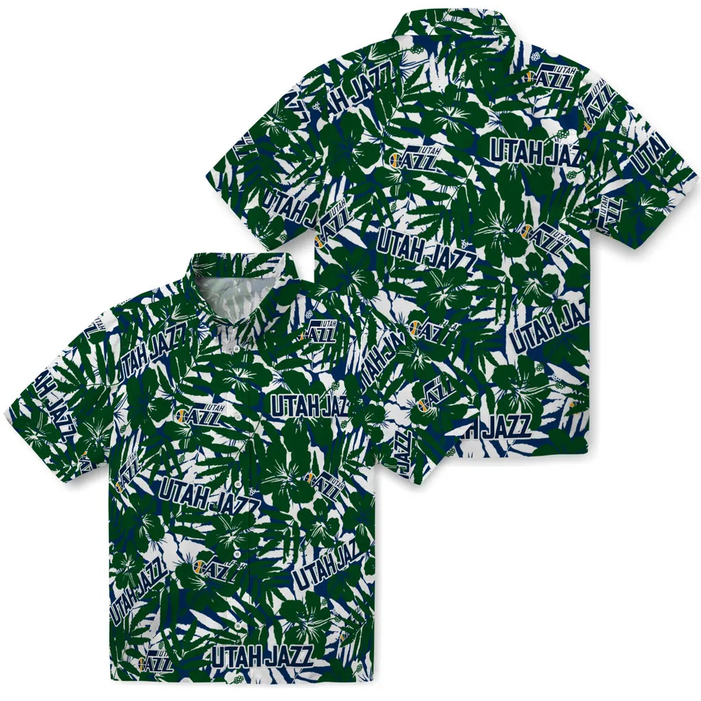 Utah Jazz Hawaiian Shirt - Hibiscus Overlay | Hula Hawaiian Shirts