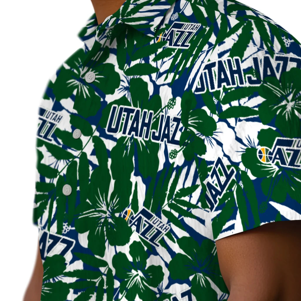 Utah Jazz Hawaiian Shirt - Hibiscus Overlay | Hula Hawaiian Shirts