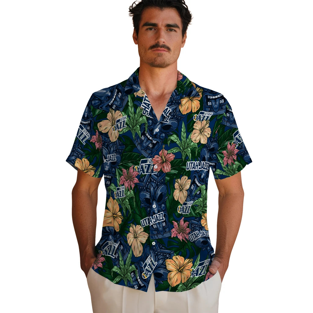 Utah Jazz Hawaiian Shirt - Hibiscus Tiki Jungle | Hula Hawaiian Shirts