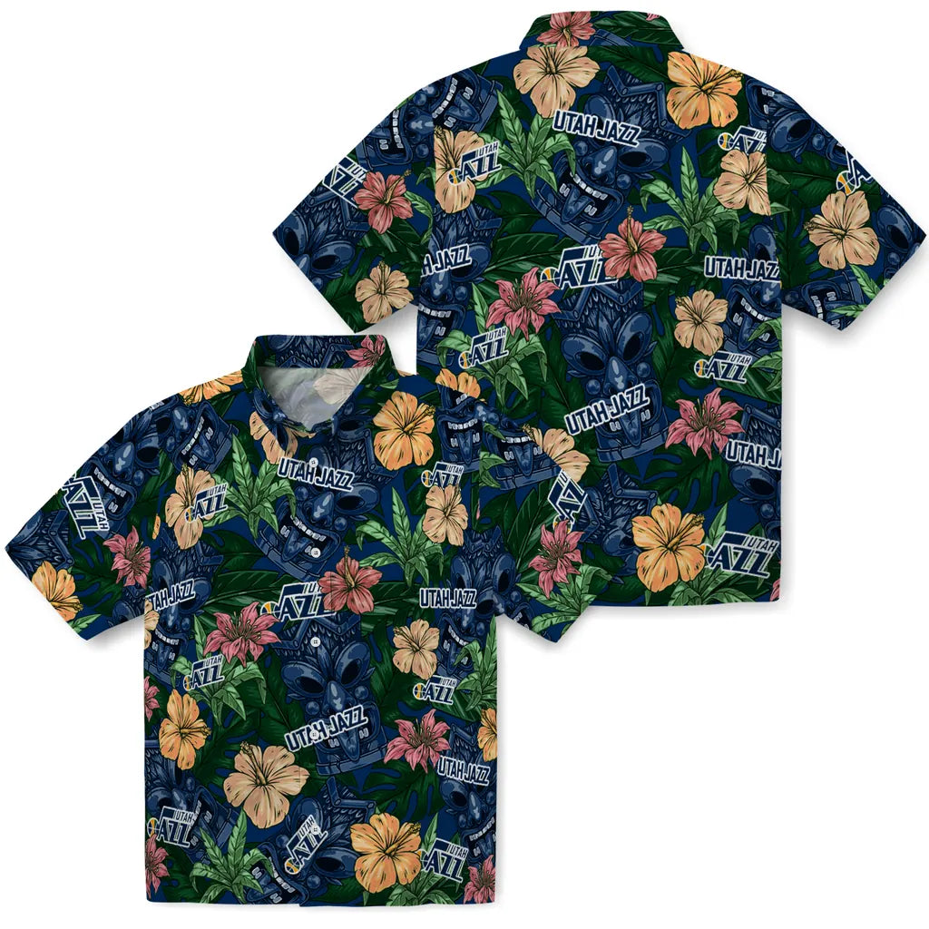 Utah Jazz Hawaiian Shirt - Hibiscus Tiki Jungle | Hula Hawaiian Shirts