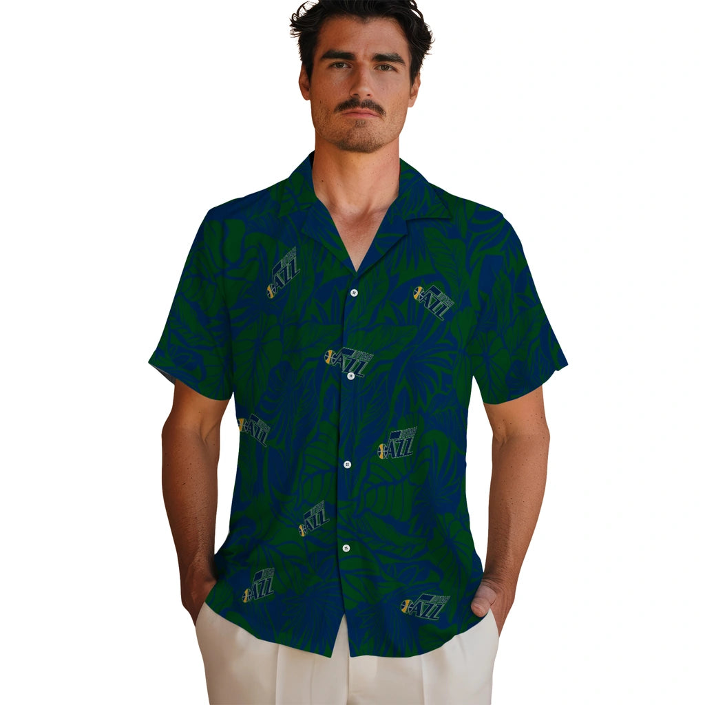 Utah Jazz Hawaiian Shirt - Monstera Layer | Hula Hawaiian Shirts