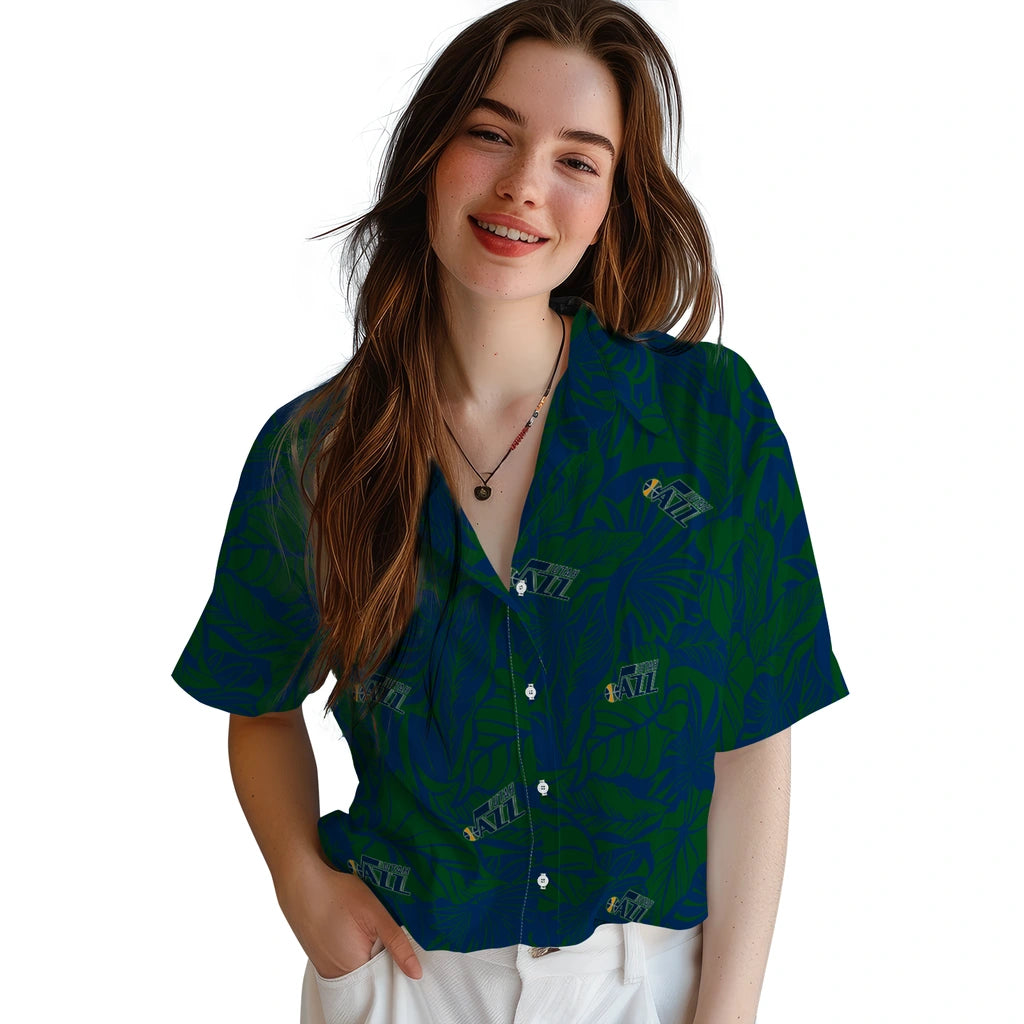 Utah Jazz Hawaiian Shirt - Monstera Layer | Hula Hawaiian Shirts