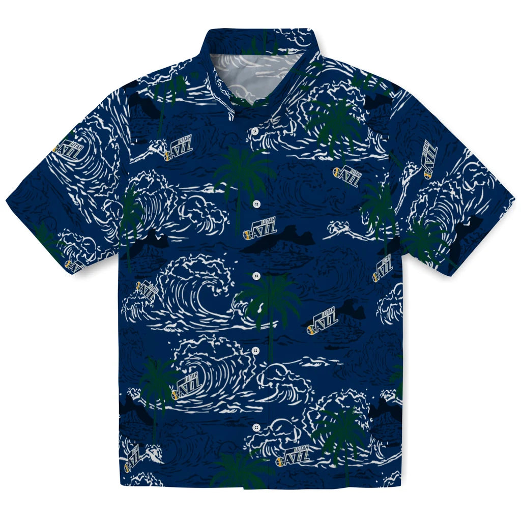 Utah Jazz Hawaiian Shirt - Wave Palm | Hula Hawaiian Shirts