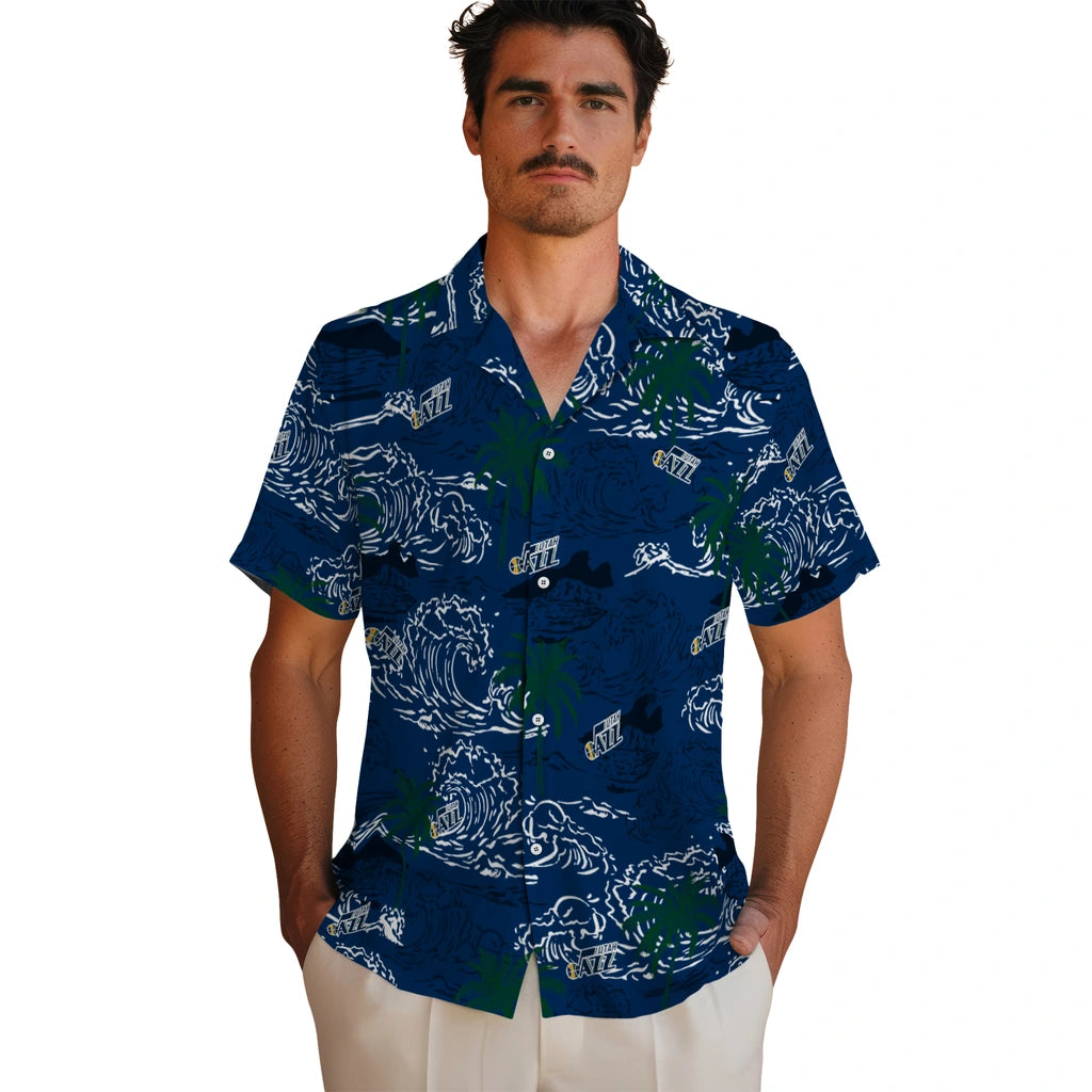 Utah Jazz Hawaiian Shirt - Wave Palm | Hula Hawaiian Shirts