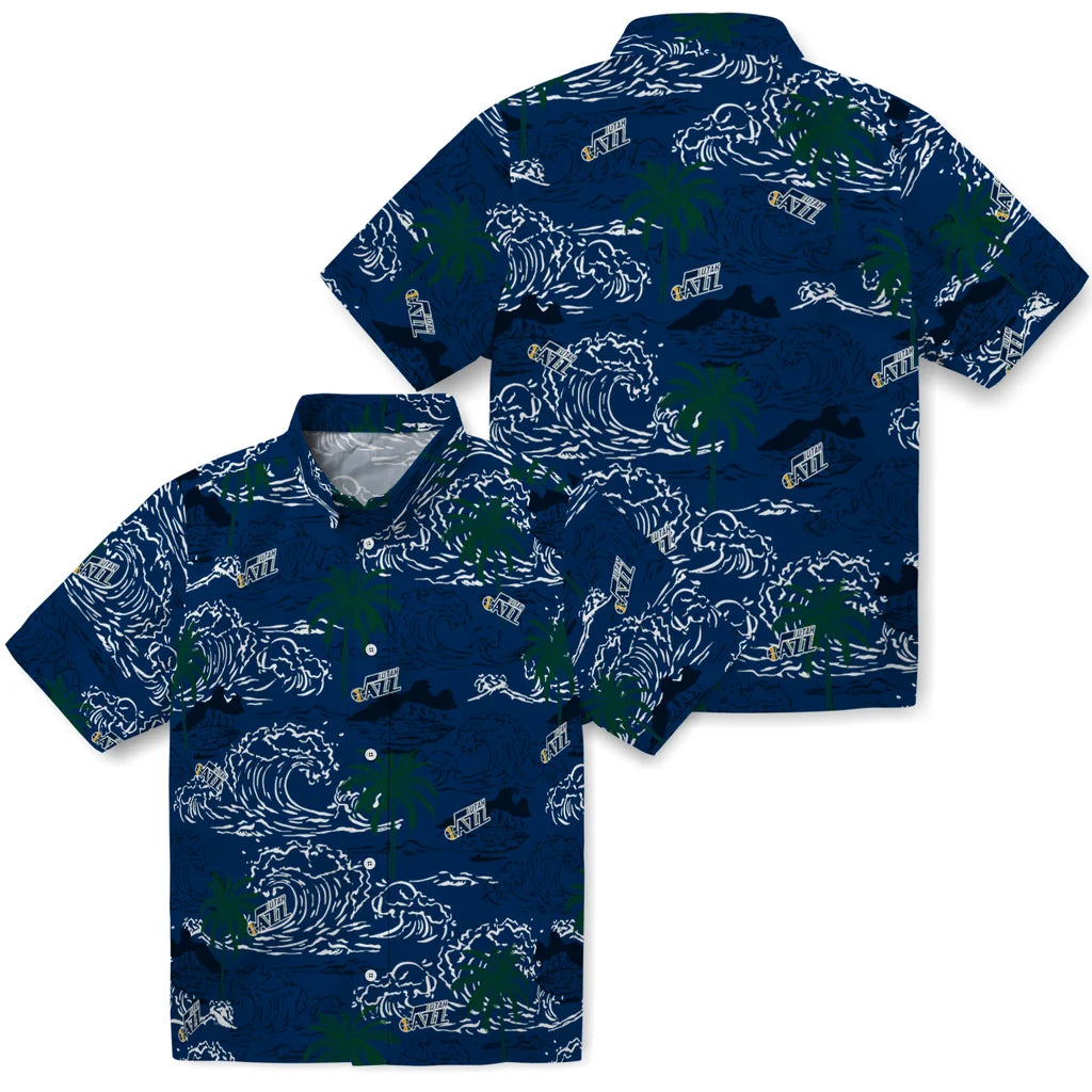 Utah Jazz Hawaiian Shirt - Wave Palm | Hula Hawaiian Shirts