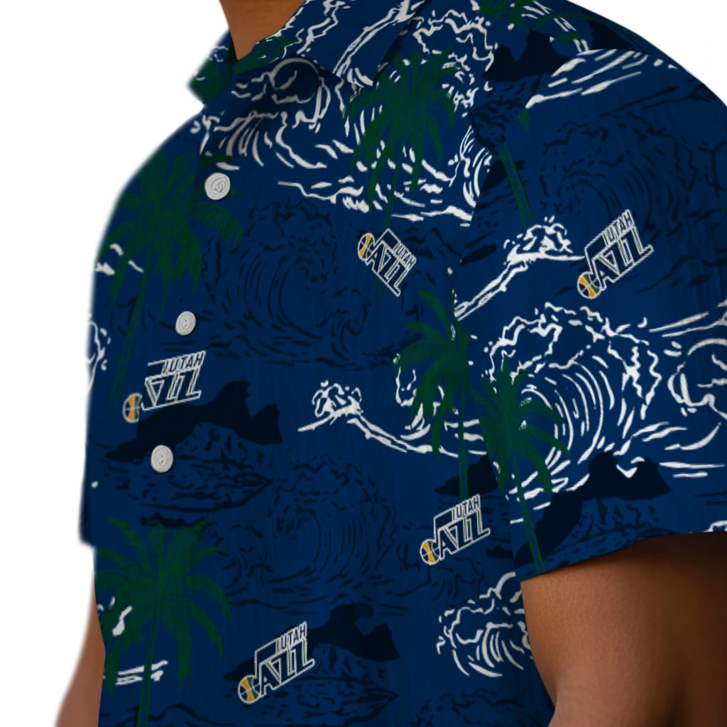 Utah Jazz Hawaiian Shirt - Wave Palm | Hula Hawaiian Shirts