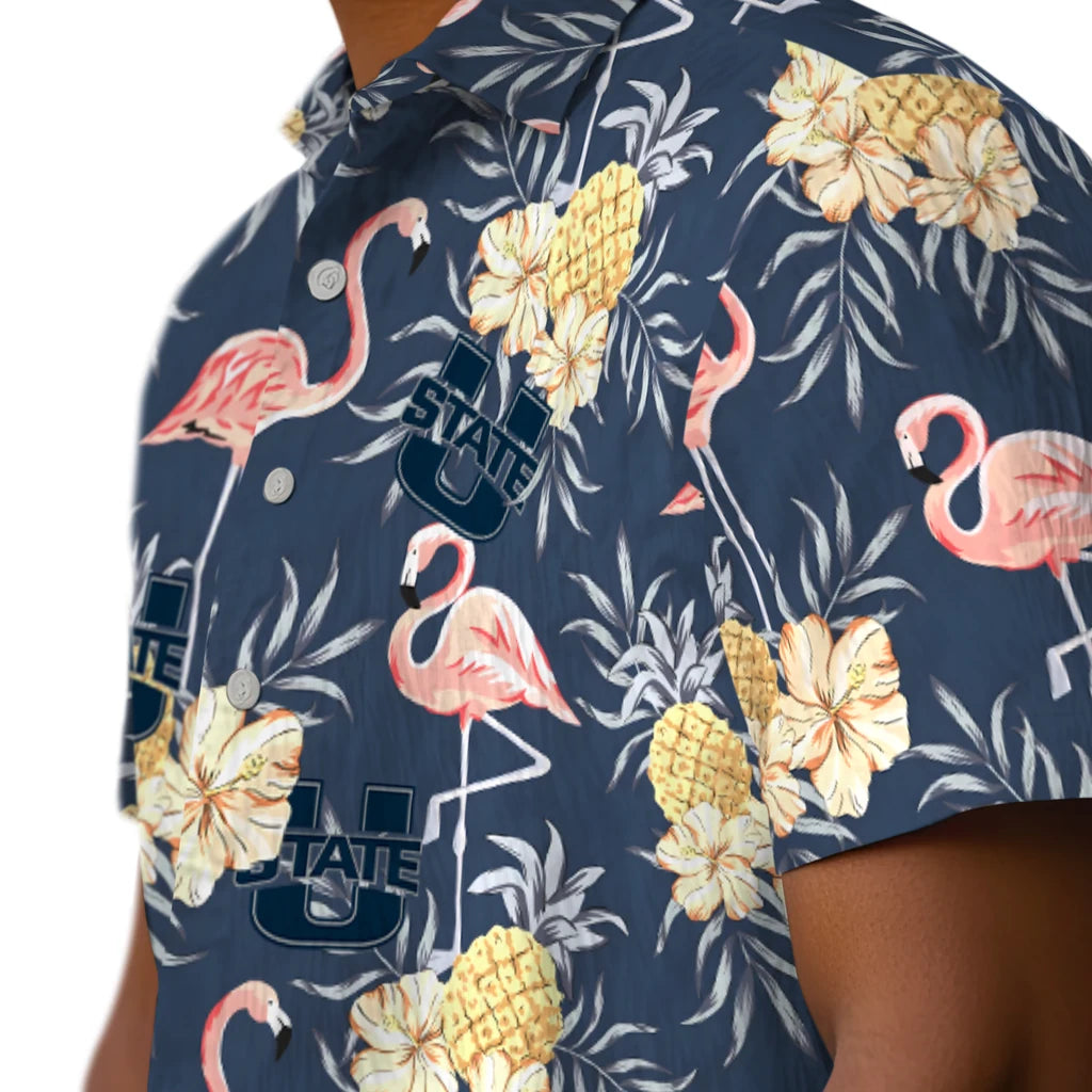 Utah State Aggies Hawaiian Shirt - Flamingo Hibiscus | Hula Hawaiian Shirts