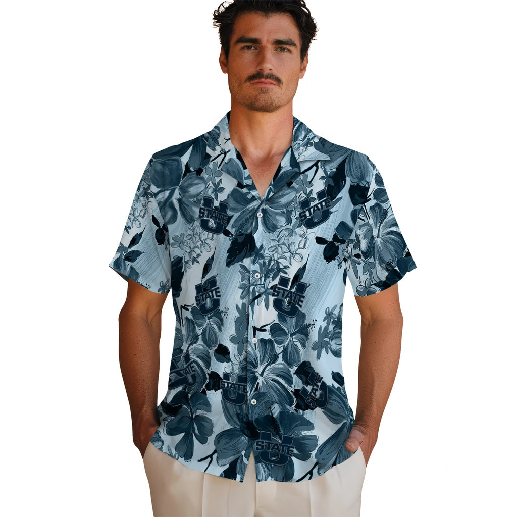 Utah State Aggies Hawaiian Shirt - Hibiscus Arrangement | Hula Hawaiian Shirts