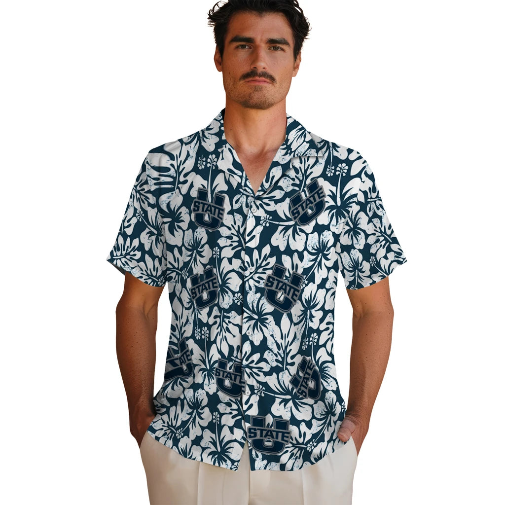 Utah State Aggies Hawaiian Shirt - Hibiscus Motif | Hula Hawaiian Shirts