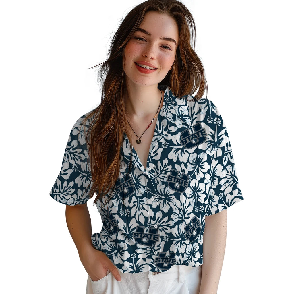 Utah State Aggies Hawaiian Shirt - Hibiscus Motif | Hula Hawaiian Shirts