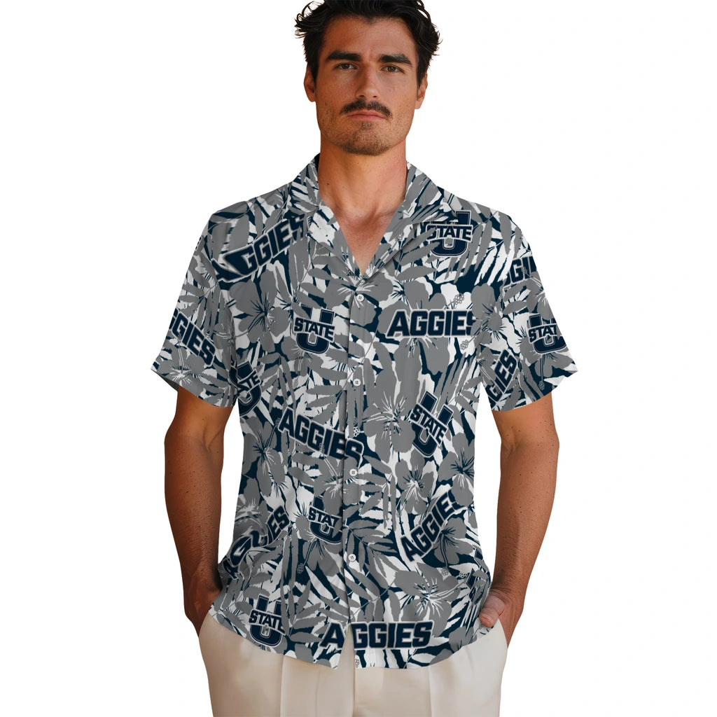 Utah State Aggies Hawaiian Shirt - Hibiscus Overlay | Hula Hawaiian Shirts
