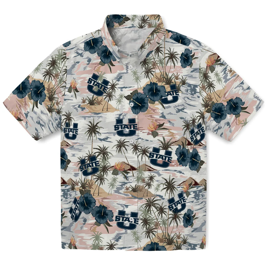 Utah State Aggies Hawaiian Shirt - Hibiscus Seaside | Hula Hawaiian Shirts