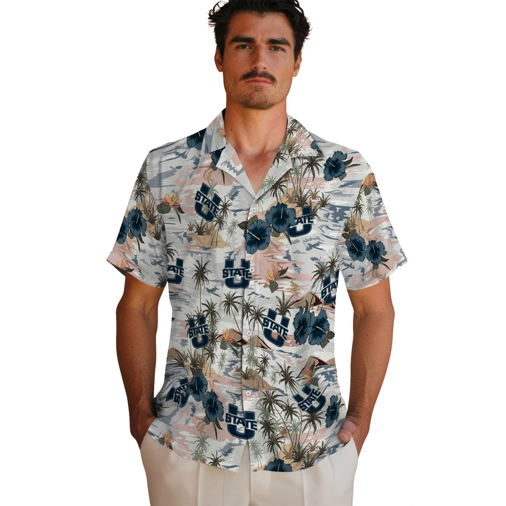 Utah State Aggies Hawaiian Shirt - Hibiscus Seaside | Hula Hawaiian Shirts
