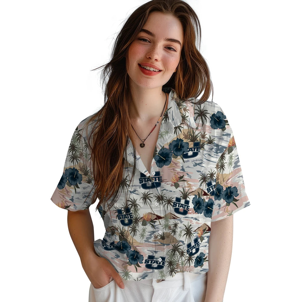 Utah State Aggies Hawaiian Shirt - Hibiscus Seaside | Hula Hawaiian Shirts