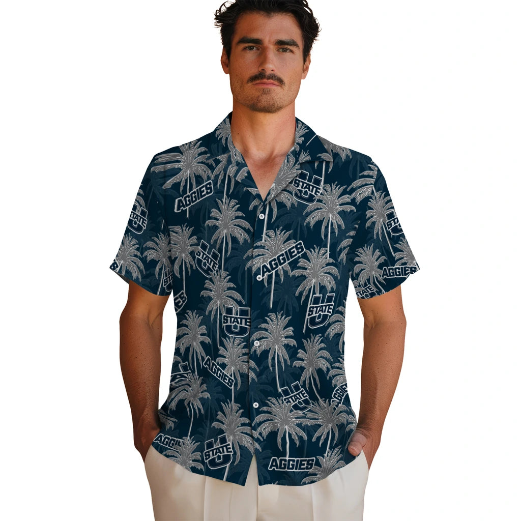 Utah State Aggies Hawaiian Shirt - Palm Tree Motif | Hula Hawaiian Shirts