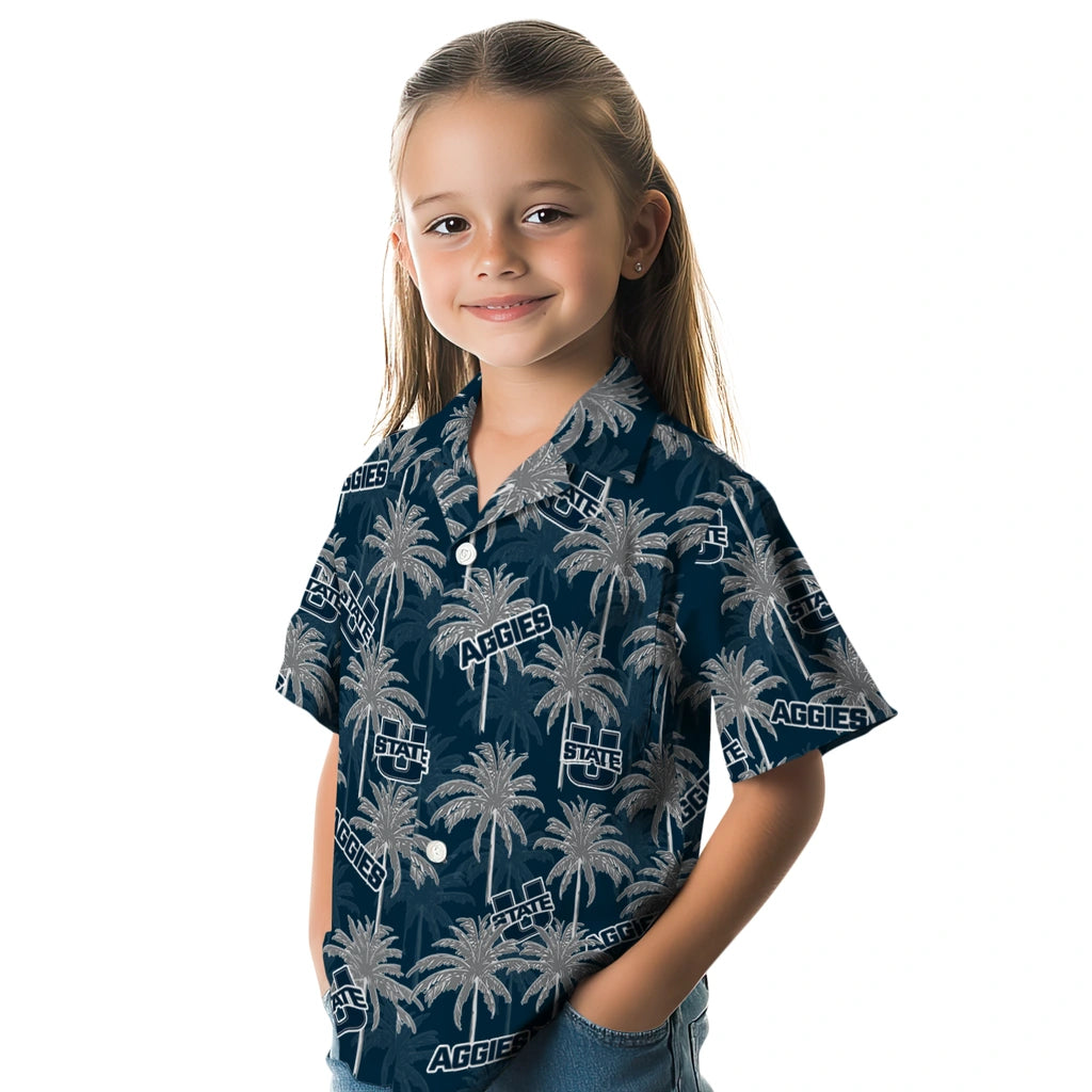 Utah State Aggies Hawaiian Shirt - Palm Tree Motif | Hula Hawaiian Shirts
