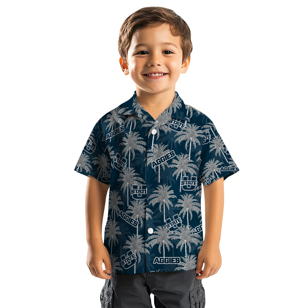 Utah State Aggies Hawaiian Shirt - Palm Tree Motif | Hula Hawaiian Shirts