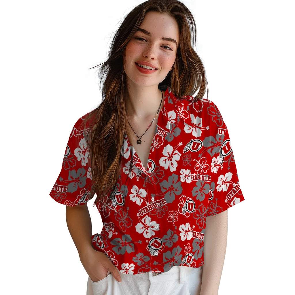 Utah Utes Hawaiian Shirt - Hibiscus Flower Design | Hula Hawaiian Shirts