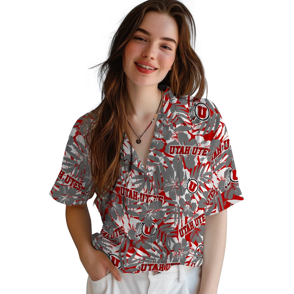 Utah Utes Hawaiian Shirt - Hibiscus Overlay | Hula Hawaiian Shirts