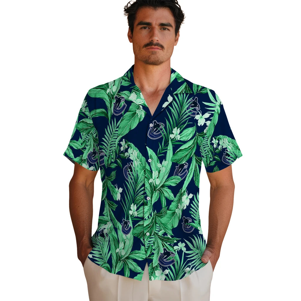 Vancouver Canucks Hawaiian Shirt - Palm Leaves | Hula Hawaiian Shirts