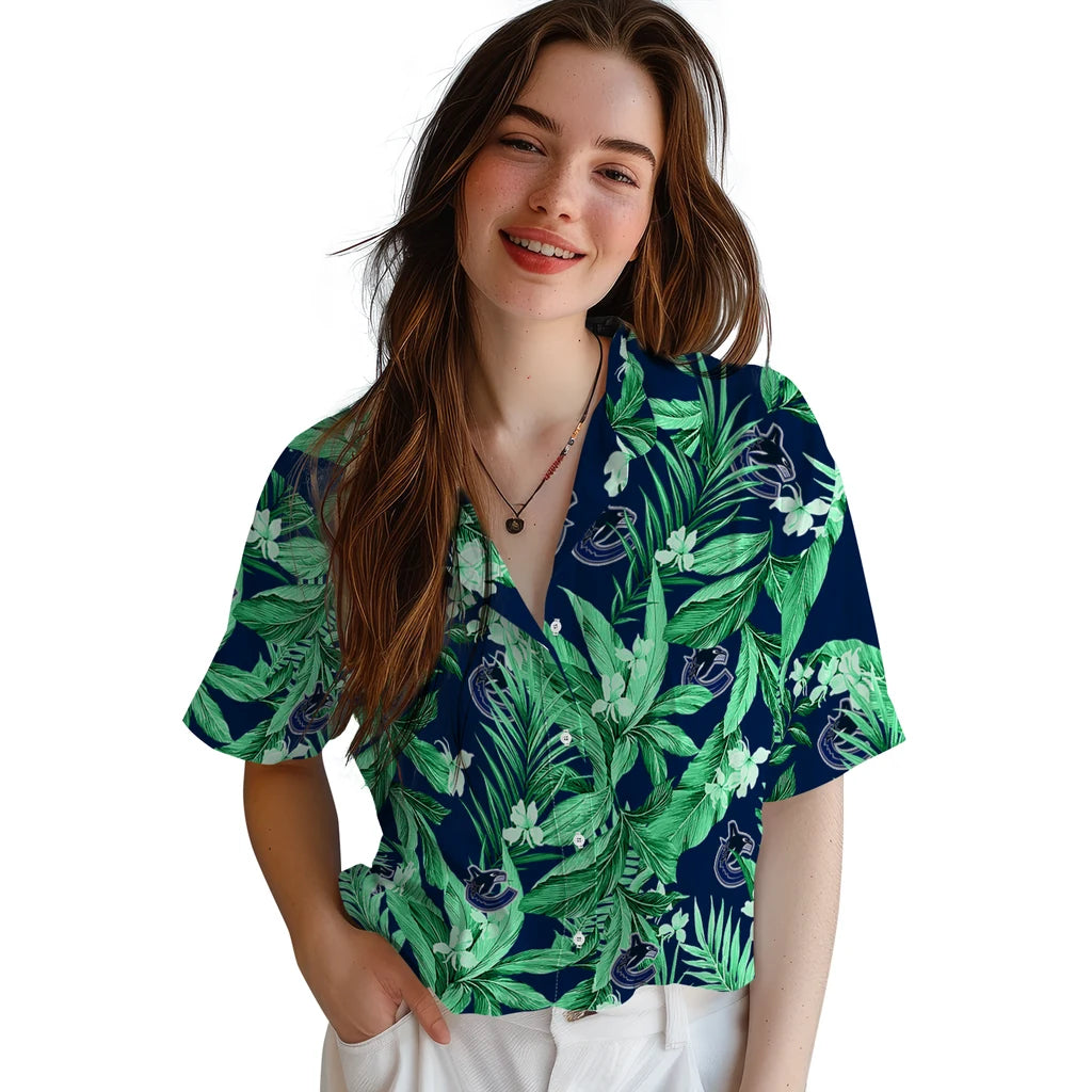 Vancouver Canucks Hawaiian Shirt - Palm Leaves | Hula Hawaiian Shirts