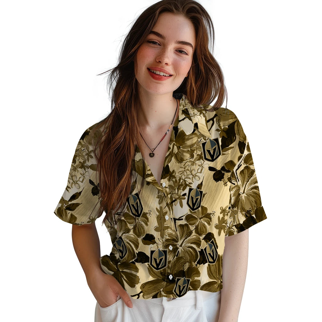 Vegas Golden Knights Hawaiian Shirt - Hibiscus Arrangement | Hula Hawaiian Shirts