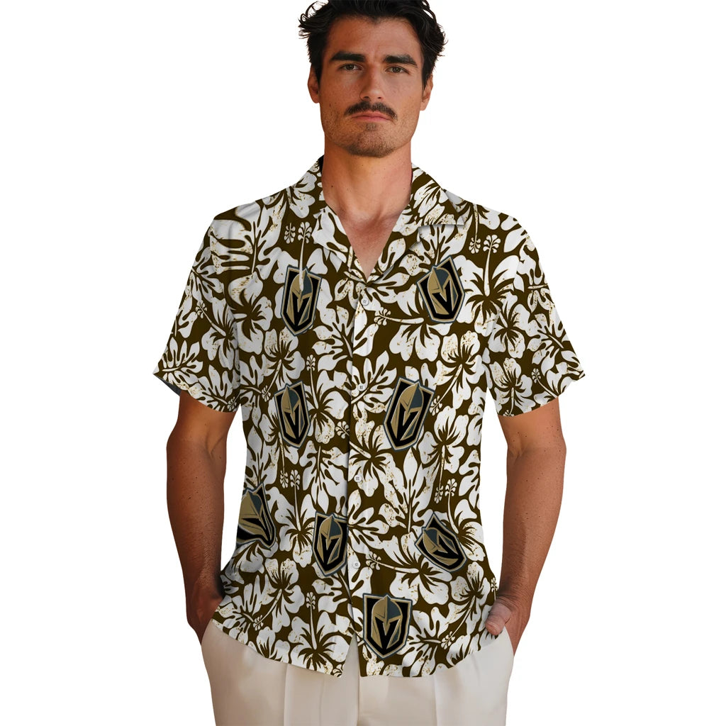 Vegas Golden Knights Hawaiian Shirt - Hibiscus Motif | Hula Hawaiian Shirts