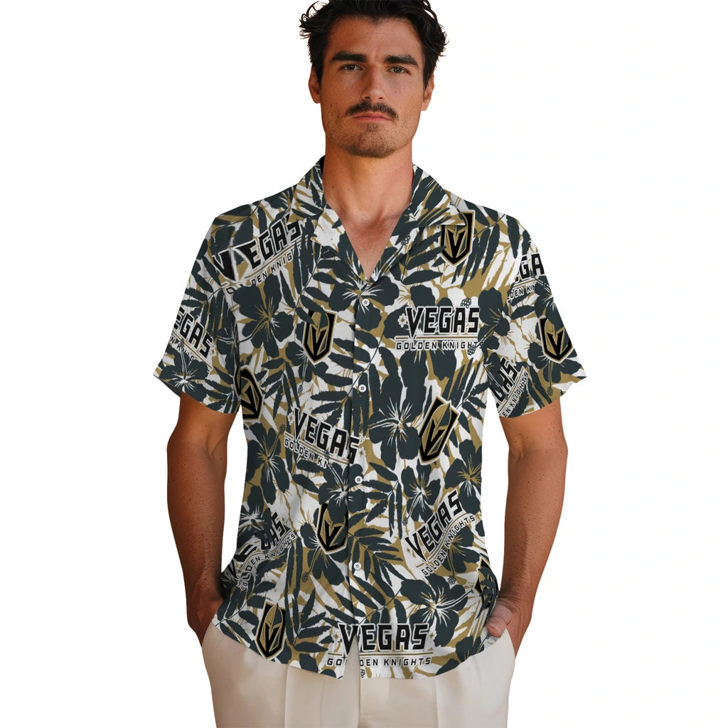 Vegas Golden Knights Hawaiian Shirt - Hibiscus Overlay | Hula Hawaiian Shirts