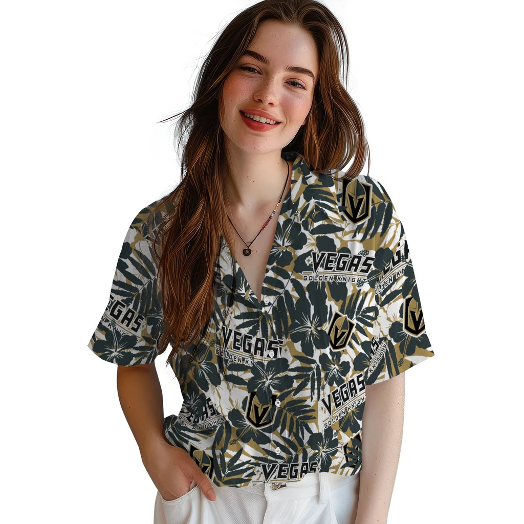 Vegas Golden Knights Hawaiian Shirt - Hibiscus Overlay | Hula Hawaiian Shirts