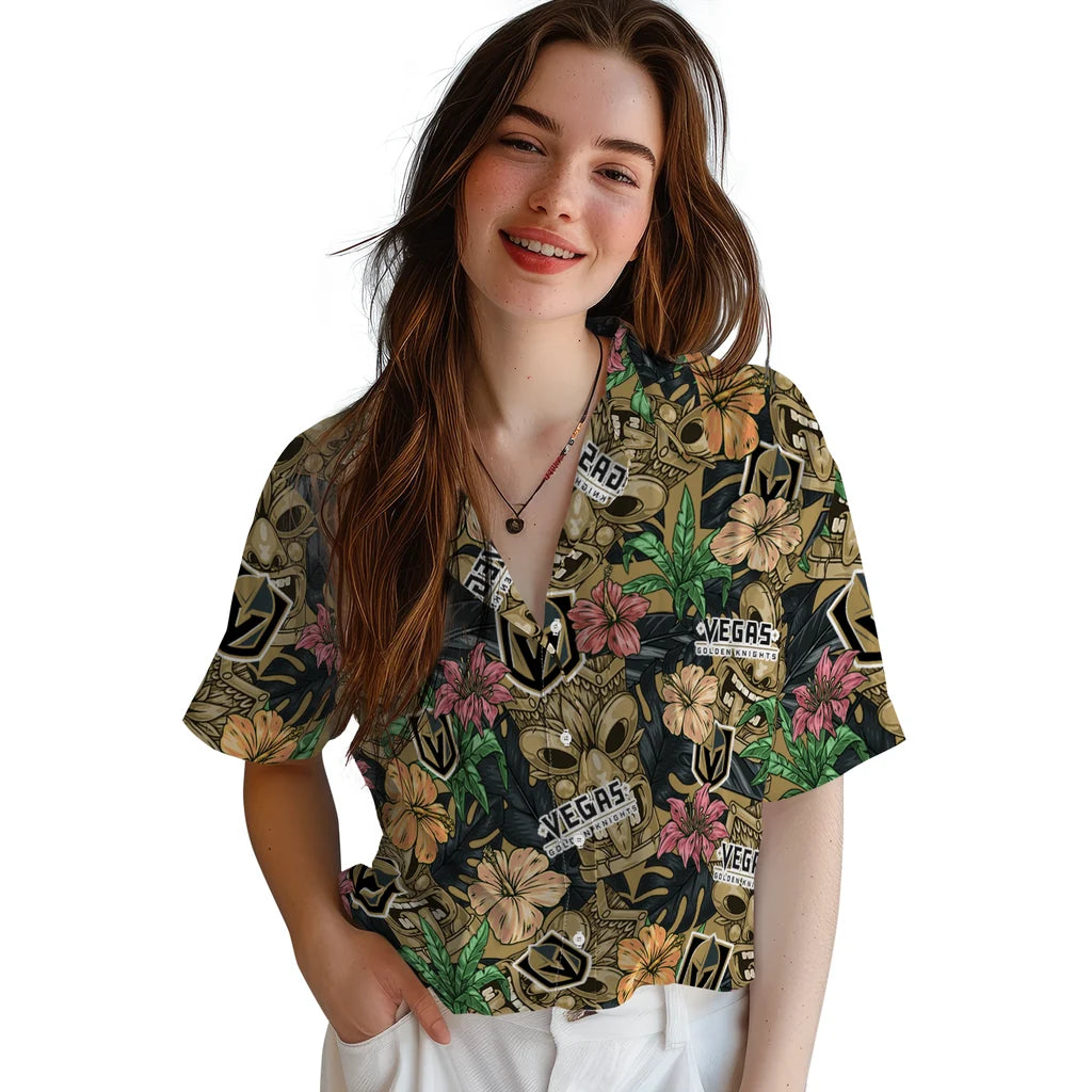 Vegas Golden Knights Hawaiian Shirt - Hibiscus Tiki Jungle | Hula Hawaiian Shirts