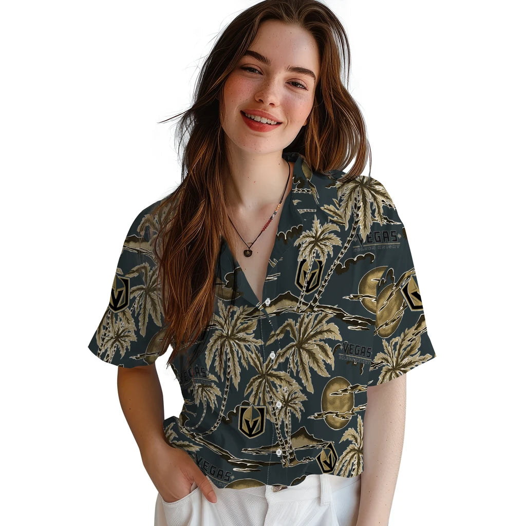 Vegas Golden Knights Hawaiian Shirt - Palm Sunset | Hula Hawaiian Shirts