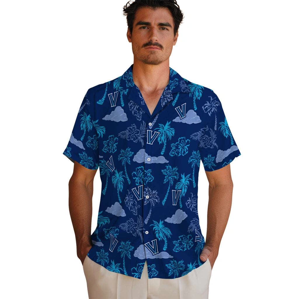 Villanova Wildcats Hawaiian Shirt - Palm And Clouds | Hula Hawaiian Shirts
