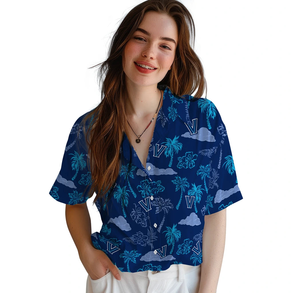 Villanova Wildcats Hawaiian Shirt - Palm And Clouds | Hula Hawaiian Shirts