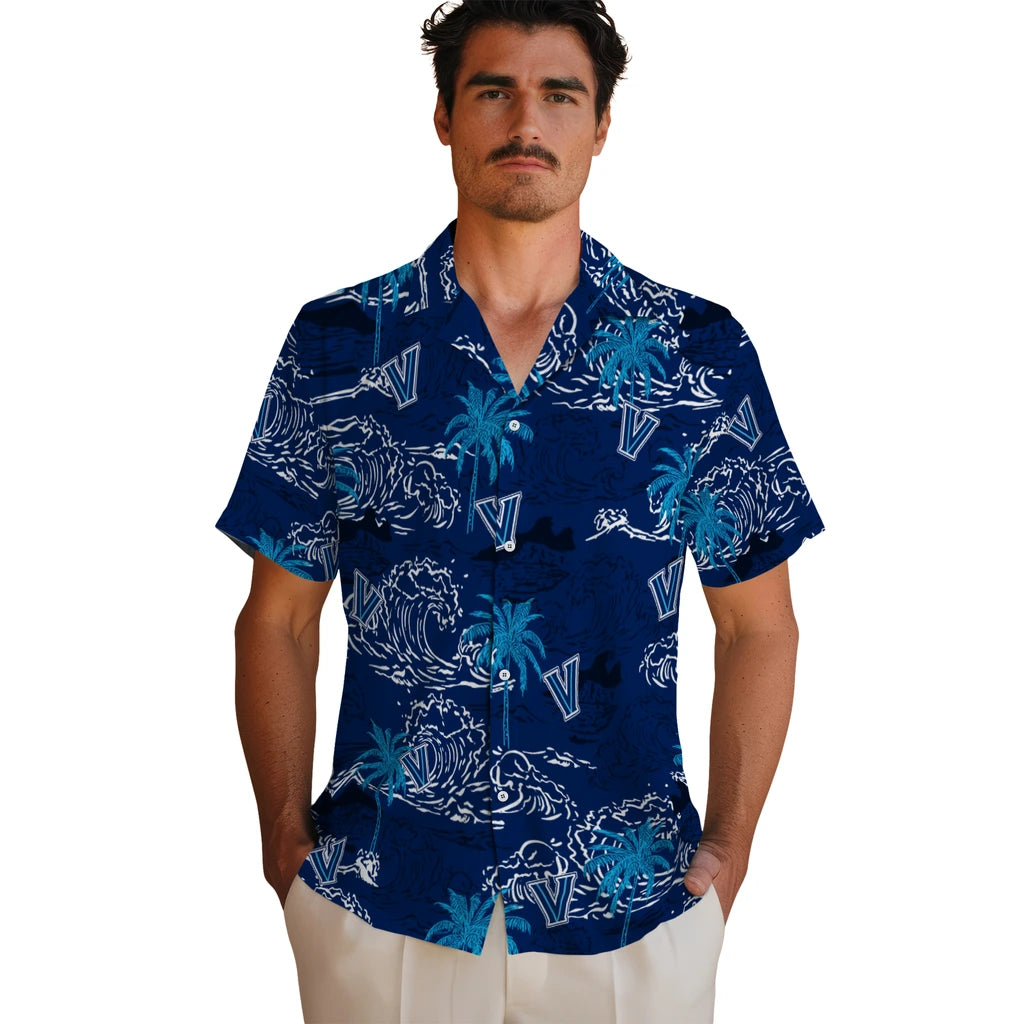 Villanova Wildcats Hawaiian Shirt - Wave Palm | Hula Hawaiian Shirts