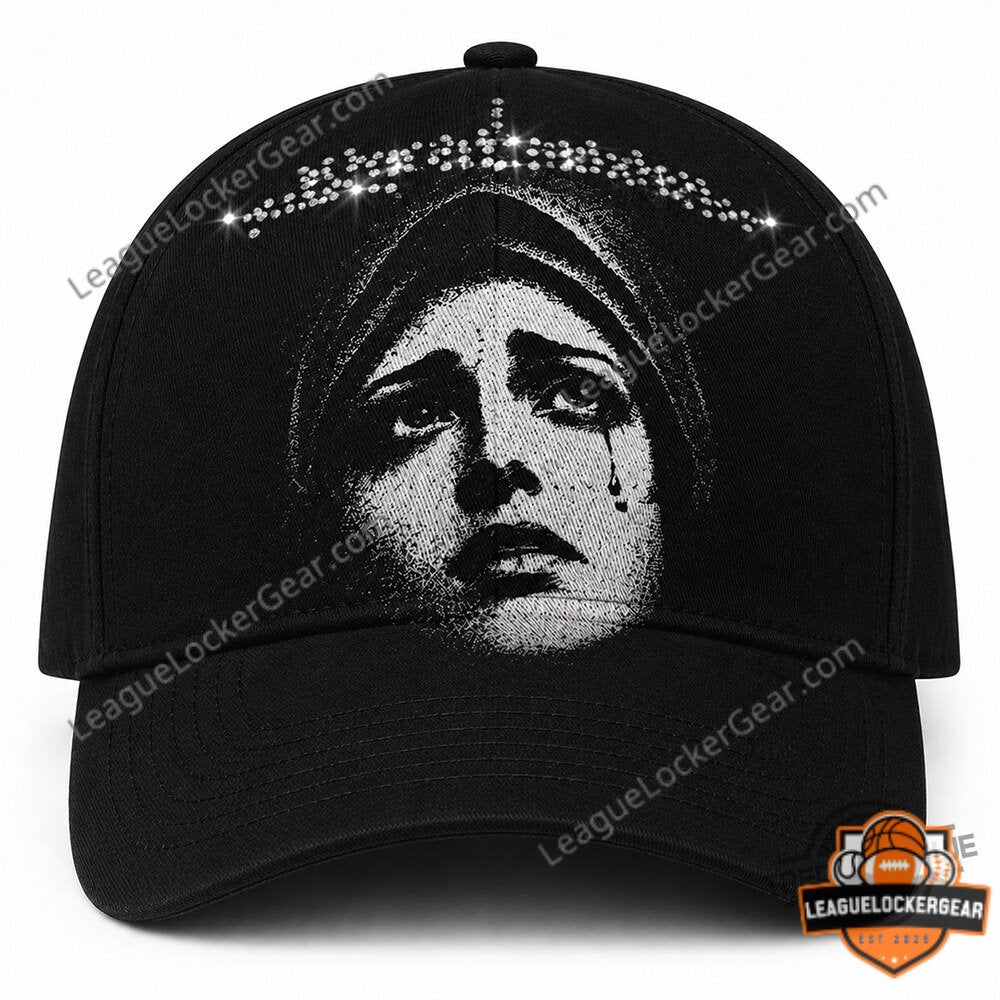 Gothic Crying Virgin Mary Rhinestone Hat Cap - LeagueLockerGear