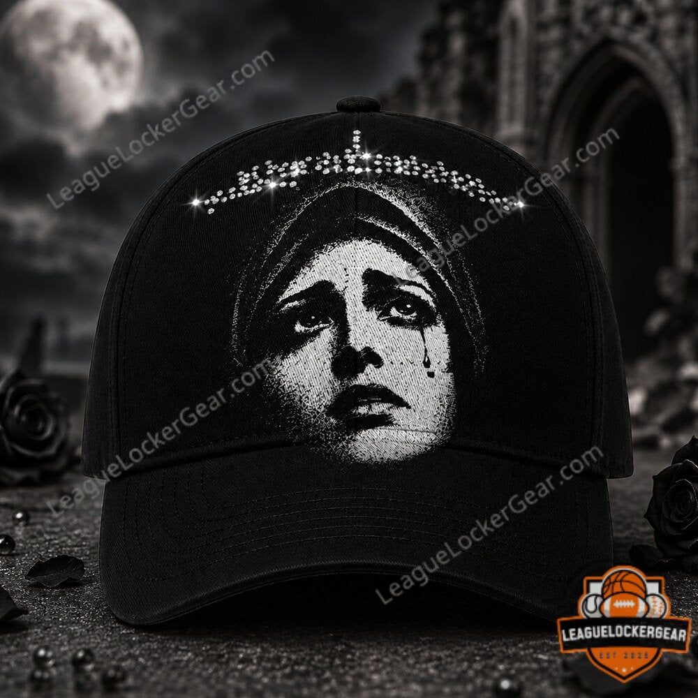 Gothic Crying Virgin Mary Rhinestone Hat Cap - LeagueLockerGear