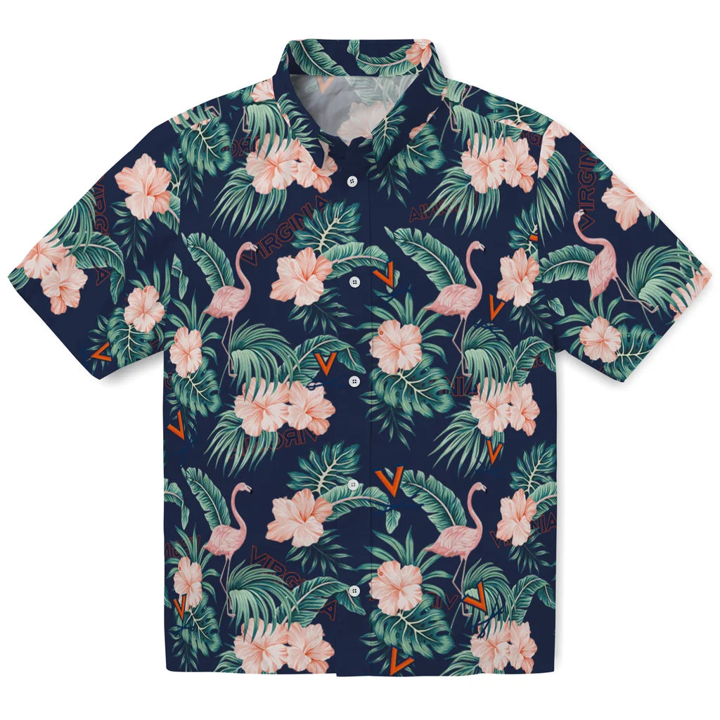Virginia Cavaliers Hawaiian Shirt - Flamingo and Hibiscus | Hula Hawaiian Shirts