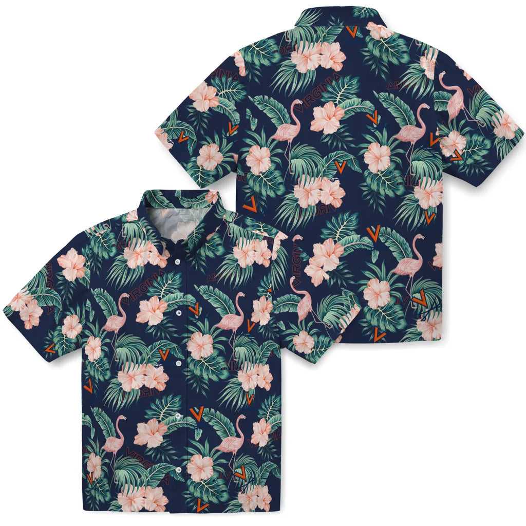 Virginia Cavaliers Hawaiian Shirt - Flamingo and Hibiscus | Hula Hawaiian Shirts